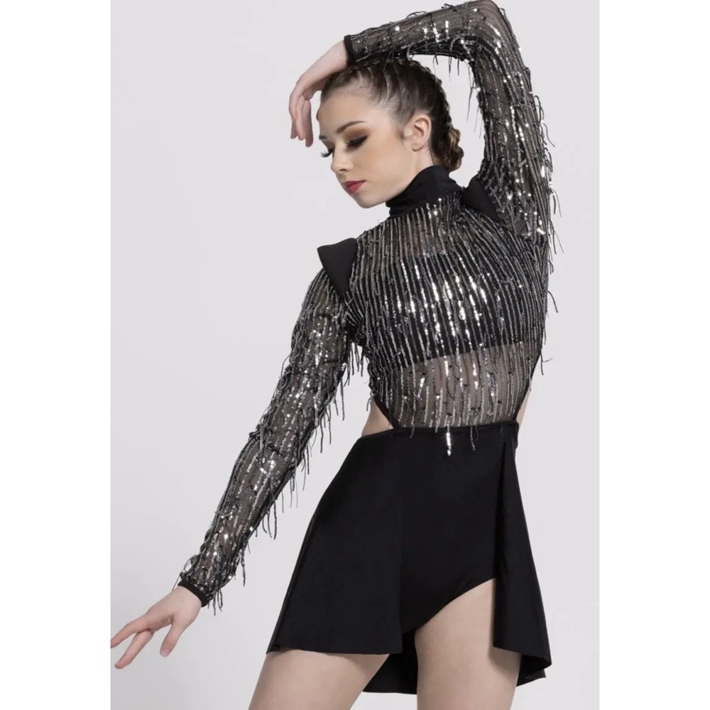 Weissman Kill The Lights Dance Costume Adult XSA Black Gold Sequin Fringe